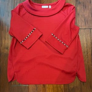 Rafaella Red Shirt with pearl sleeves